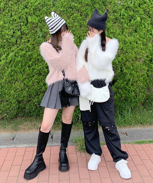 non-hedge(ノンヘッジ)の「猫耳ニット帽(ニットキャップ/ビーニー・レディース・ホワイト×ブラック/ブラック・FREE)」の16枚目の写真