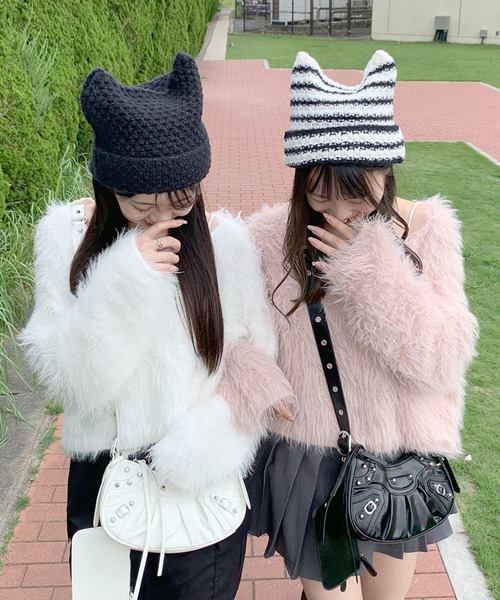 non-hedge(ノンヘッジ)の「猫耳ニット帽(ニットキャップ/ビーニー・レディース・ホワイト×ブラック/ブラック・FREE)」の17枚目の写真