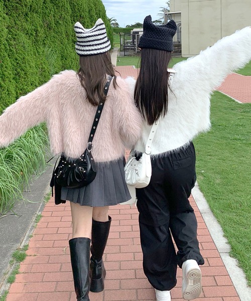 non-hedge(ノンヘッジ)の「猫耳ニット帽(ニットキャップ/ビーニー・レディース・ホワイト×ブラック/ブラック・FREE)」の18枚目の写真