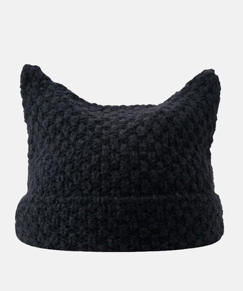 non-hedge(ノンヘッジ)の「猫耳ニット帽(ニットキャップ/ビーニー・レディース・ホワイト×ブラック/ブラック・FREE)」の3枚目の写真