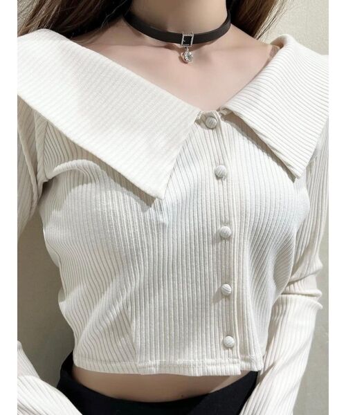 EATME（イートミー）の「クロスネックリブTOP（Tシャツ/カットソー・レディース・ブルー/アイボリー/ブラック・FREE）」の7枚目の写真