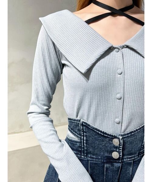 EATME（イートミー）の「クロスネックリブTOP（Tシャツ/カットソー・レディース・ブルー/アイボリー/ブラック・FREE）」の10枚目の写真