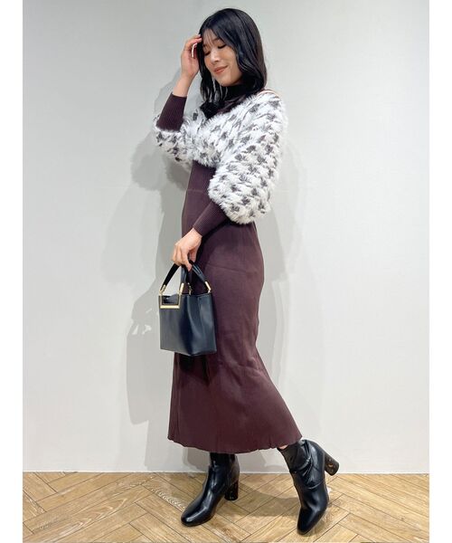 MERCURYDUO（マーキュリーデュオ）の「2WAYジャガードカーデドッキングニットワンピース（ワンピース・レディース・ブラック/ベージュ・SMALL/MEDIUM）」の7枚目の写真