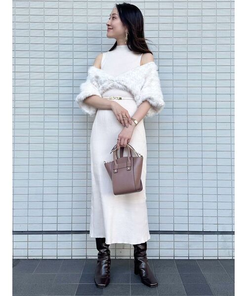 MERCURYDUO（マーキュリーデュオ）の「2WAYジャガードカーデドッキングニットワンピース（ワンピース・レディース・ブラック/ベージュ・SMALL/MEDIUM）」の10枚目の写真