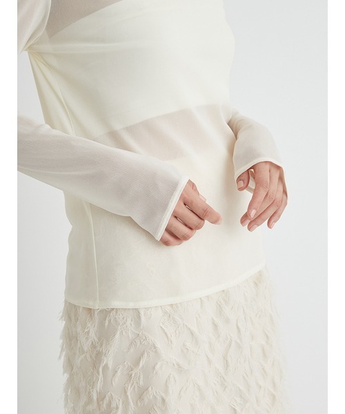 emmi（エミ）の「【emmi atelier】チュールハイネックインナートップス（Tシャツ/カットソー・レディース・グレー/オフホワイト/ブラック/ブルー・FREE）」の12枚目の写真