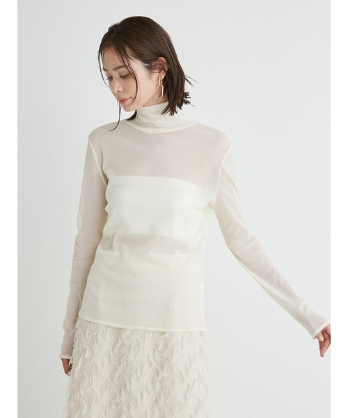 emmi（エミ）の「【emmi atelier】チュールハイネックインナートップス（Tシャツ/カットソー・レディース・グレー/オフホワイト/ブラック/ブルー・FREE）」の5枚目の写真