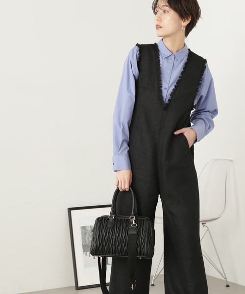 N.(N. Natural Beauty Basic)(エヌエヌナチュラルビューティーベーシック)の「◆フリンジツイードサロペット(サロペット/オーバーオール・レディース・グレー系その他/ブラック・MEDIUM)」の2枚目の写真