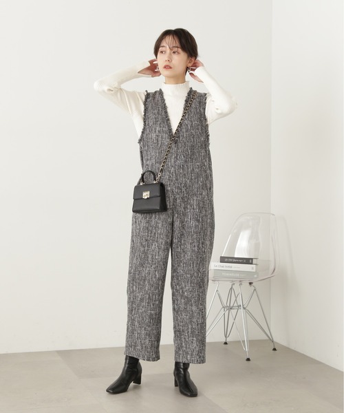 N.(N. Natural Beauty Basic)(エヌエヌナチュラルビューティーベーシック)の「◆フリンジツイードサロペット(サロペット/オーバーオール・レディース・グレー系その他/ブラック・MEDIUM)」の14枚目の写真