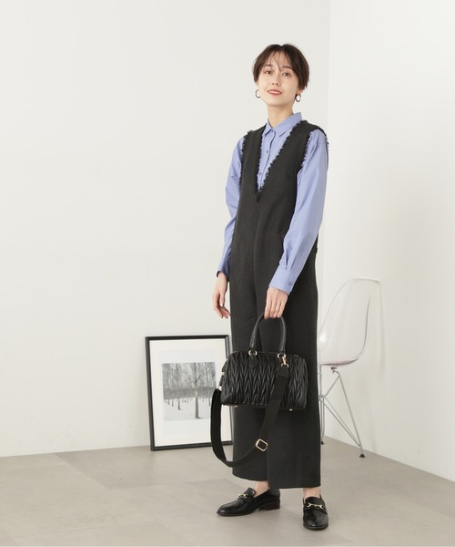 N.(N. Natural Beauty Basic)(エヌエヌナチュラルビューティーベーシック)の「◆フリンジツイードサロペット(サロペット/オーバーオール・レディース・グレー系その他/ブラック・MEDIUM)」の6枚目の写真