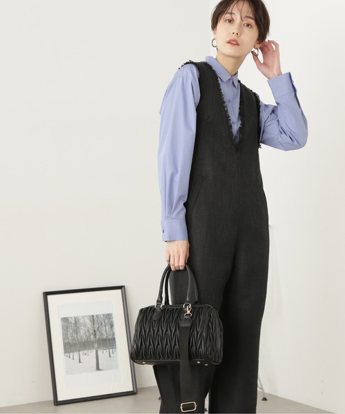 N.(N. Natural Beauty Basic)(エヌエヌナチュラルビューティーベーシック)の「◆フリンジツイードサロペット(サロペット/オーバーオール・レディース・グレー系その他/ブラック・MEDIUM)」の4枚目の写真