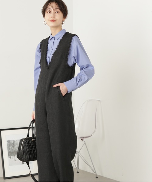 N.(N. Natural Beauty Basic)(エヌエヌナチュラルビューティーベーシック)の「◆フリンジツイードサロペット(サロペット/オーバーオール・レディース・グレー系その他/ブラック・MEDIUM)」の8枚目の写真