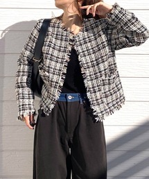 Q | MIXツイードジャケット(ノーカラージャケット)