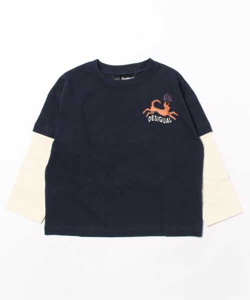 Desigual（デシグアル）の「ネコ科モチーフ ダブルスリーブ Tシャツ（Tシャツ/カットソー・キッズ・ブルー・M/L/XL/S/XXL/XS）」の3枚目の写真