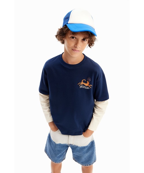 Desigual（デシグアル）の「ネコ科モチーフ ダブルスリーブ Tシャツ（Tシャツ/カットソー・キッズ・ブルー・M/L/XL/S/XXL/XS）」の5枚目の写真