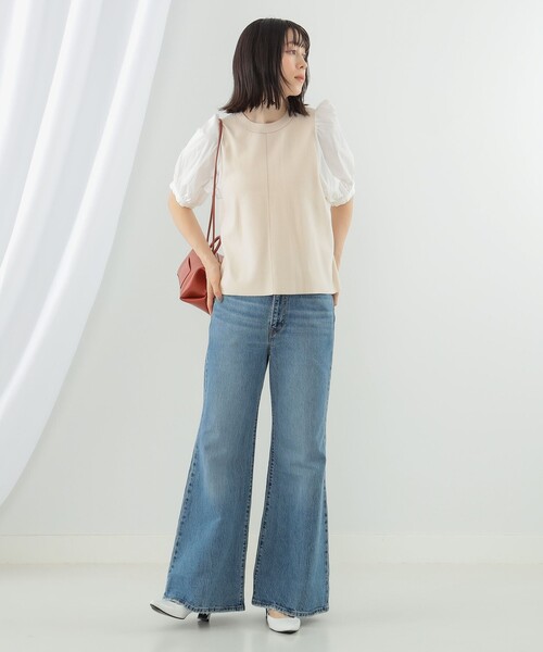 Ray BEAMS（レイビームス）の「Ray BEMAS / ギャザー パフスリーブ キリカエ プルオーバー（その他トップス・レディース・ホワイト系その他6/ブラック・ONE SIZE）」の3枚目の写真