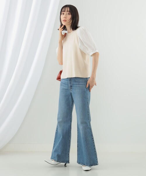 Ray BEAMS（レイビームス）の「Ray BEMAS / ギャザー パフスリーブ キリカエ プルオーバー（その他トップス・レディース・ホワイト系その他6/ブラック・ONE SIZE）」の4枚目の写真