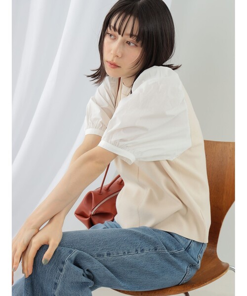 Ray BEAMS（レイビームス）の「Ray BEMAS / ギャザー パフスリーブ キリカエ プルオーバー（その他トップス・レディース・ホワイト系その他6/ブラック・ONE SIZE）」の6枚目の写真