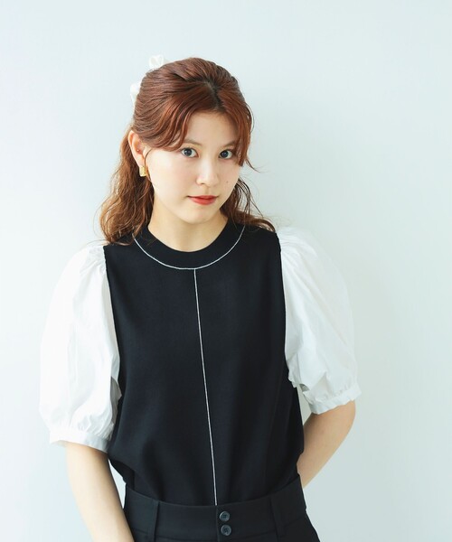 Ray BEAMS（レイビームス）の「Ray BEMAS / ギャザー パフスリーブ キリカエ プルオーバー（その他トップス・レディース・ホワイト系その他6/ブラック・ONE SIZE）」の11枚目の写真