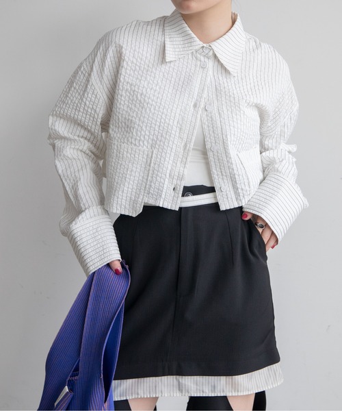 VACANCY（ヴァカンシー）の「ハーネスショートシャツ（シャツ/ブラウス・レディース・ホワイト/チャコールグレー・FREE）」の19枚目の写真