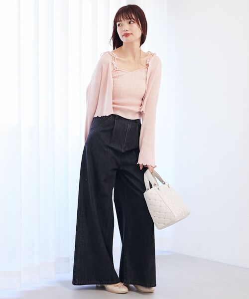 MAJESTIC LEGON（マジェスティックレゴン）の「キャミセットパールリボンカーデ（アンサンブル・レディース・ブラック/グレー/ブルー/ピンク/アイボリー・MEDIUM）」の7枚目の写真