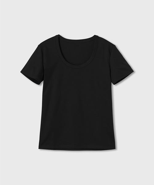 新品❤️完売❤️anuans アニュアンス シルクタッチコットンUネックT ブラック シルクタッチコットンUネックT（Tシャツ/カットソー）｜anuans