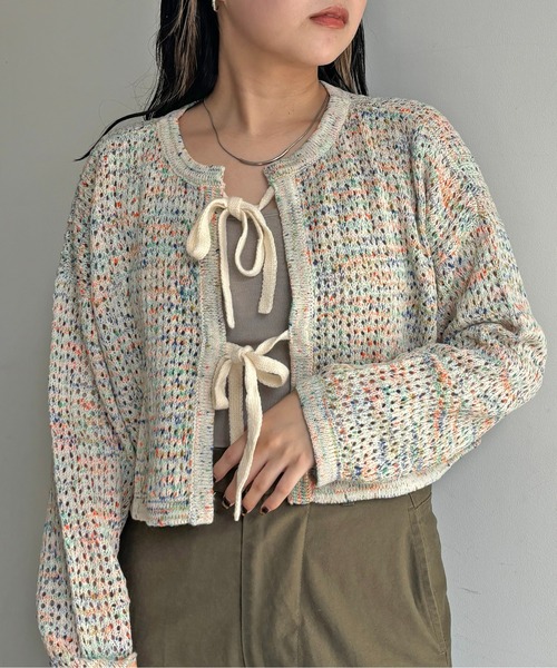 CPCM（シーピーシーエム）の「メランジリボンメッシュカーディガン（カーディガン/ボレロ・レディース・オレンジ/サックスブルー/ブルー/オフホワイト・FREE）」の3枚目の写真