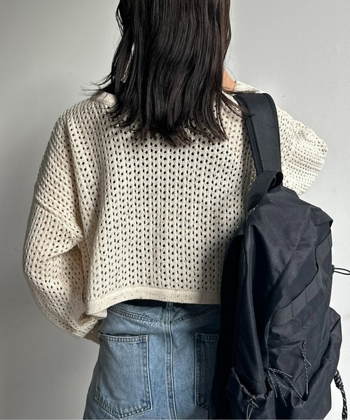 CPCM（シーピーシーエム）の「メランジリボンメッシュカーディガン（カーディガン/ボレロ・レディース・オレンジ/サックスブルー/ブルー/オフホワイト・FREE）」の7枚目の写真