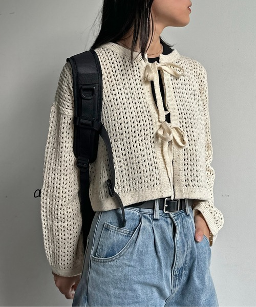 CPCM（シーピーシーエム）の「メランジリボンメッシュカーディガン（カーディガン/ボレロ・レディース・オレンジ/サックスブルー/ブルー/オフホワイト・FREE）」の8枚目の写真