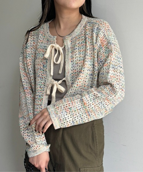 CPCM（シーピーシーエム）の「メランジリボンメッシュカーディガン（カーディガン/ボレロ・レディース・オレンジ/サックスブルー/ブルー/オフホワイト・FREE）」の9枚目の写真