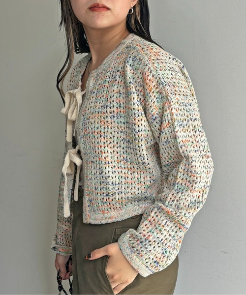 CPCM（シーピーシーエム）の「メランジリボンメッシュカーディガン（カーディガン/ボレロ・レディース・オレンジ/サックスブルー/ブルー/オフホワイト・FREE）」の10枚目の写真