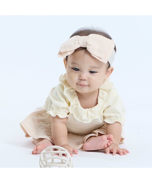 p.premier(ピードットプルミエ)の「【2Pセット】パフスリーブよく伸びるボディースーツ(パッケージ)(ロンパース・キッズ・クリーム/オフホワイト・60/70/80)」の3枚目の写真