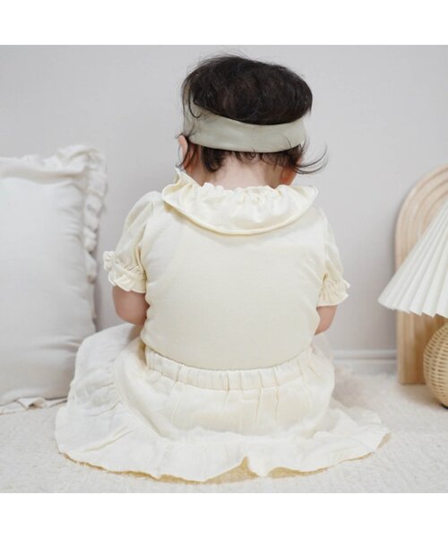 p.premier(ピードットプルミエ)の「【2Pセット】パフスリーブよく伸びるボディースーツ(パッケージ)(ロンパース・キッズ・クリーム/オフホワイト・60/70/80)」の5枚目の写真