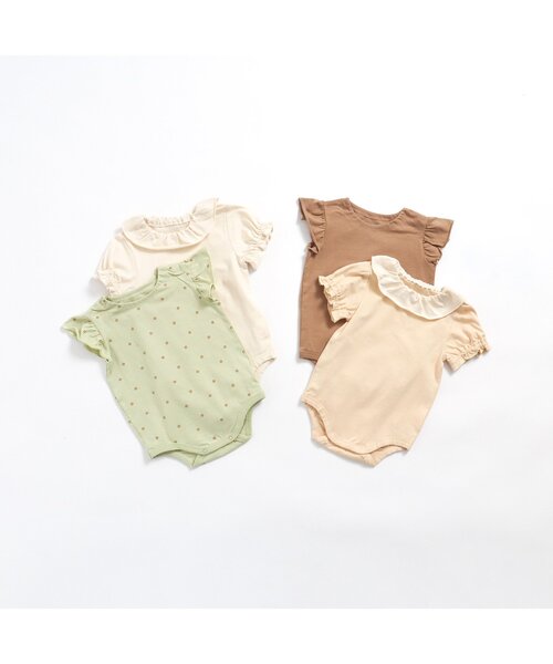 p.premier(ピードットプルミエ)の「【2Pセット】パフスリーブよく伸びるボディースーツ(パッケージ)(ロンパース・キッズ・クリーム/オフホワイト・60/70/80)」の8枚目の写真