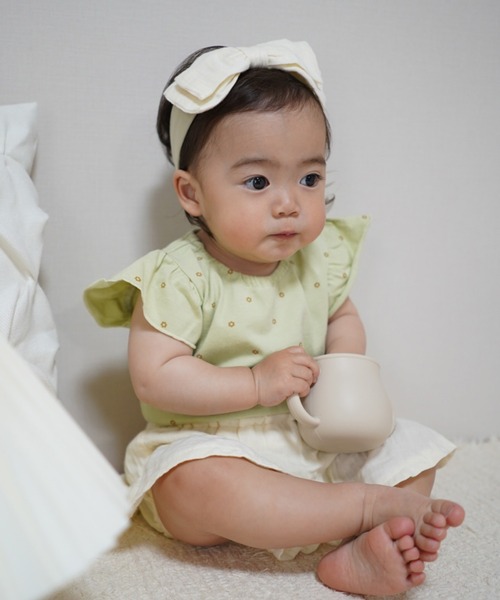 p.premier(ピードットプルミエ)の「【2Pセット】パフスリーブよく伸びるボディースーツ(パッケージ)(ロンパース・キッズ・クリーム/オフホワイト・60/70/80)」の2枚目の写真