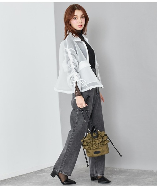 No.D520 グリーンベージュ⭐【L】3段フリルチューリップバッグ⭐ CHILLE（チル）の「3段フリルナイロンバッグ（ショルダーバッグ