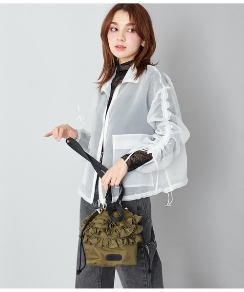 No.D520 グリーンベージュ⭐【L】3段フリルチューリップバッグ⭐ CHILLE（チル）の「3段フリルナイロンバッグ（ショルダーバッグ