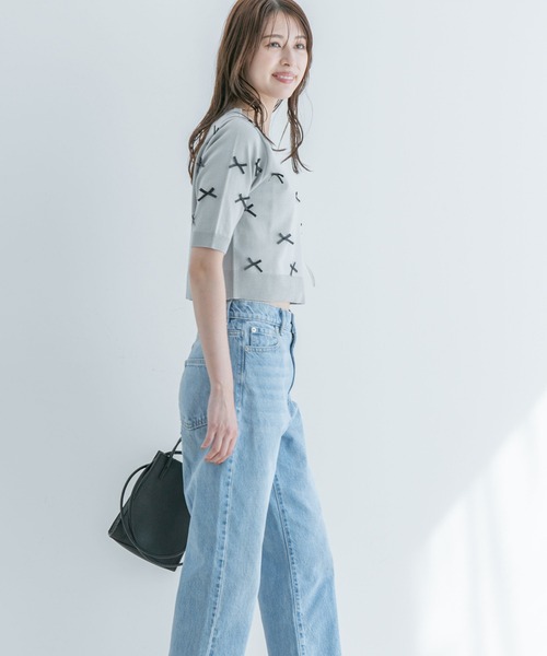 Jayro(ジャイロ)の「麻タッチ天竺リボン付き半袖ニットプルオーバー(Tシャツ/カットソー・レディース・グレー/ネイビー/ピンク/ホワイト系その他・M)」の10枚目の写真