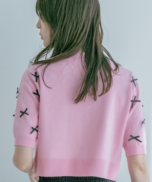 Jayro(ジャイロ)の「麻タッチ天竺リボン付き半袖ニットプルオーバー(Tシャツ/カットソー・レディース・グレー/ネイビー/ピンク/ホワイト系その他・M)」の14枚目の写真