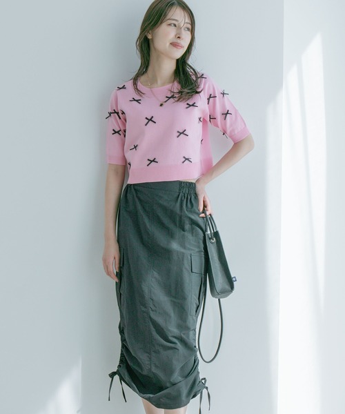 Jayro(ジャイロ)の「麻タッチ天竺リボン付き半袖ニットプルオーバー(Tシャツ/カットソー・レディース・グレー/ネイビー/ピンク/ホワイト系その他・M)」の15枚目の写真