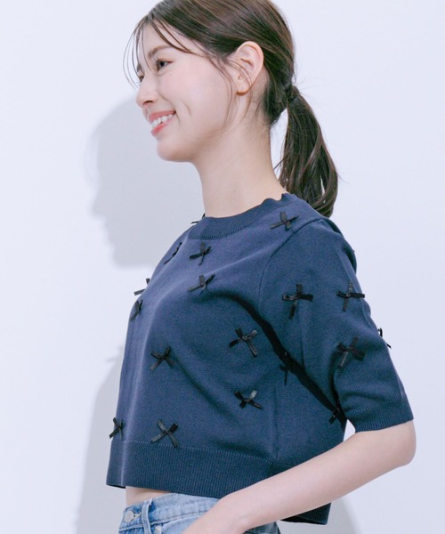 Jayro(ジャイロ)の「麻タッチ天竺リボン付き半袖ニットプルオーバー(Tシャツ/カットソー・レディース・グレー/ネイビー/ピンク/ホワイト系その他・M)」の17枚目の写真