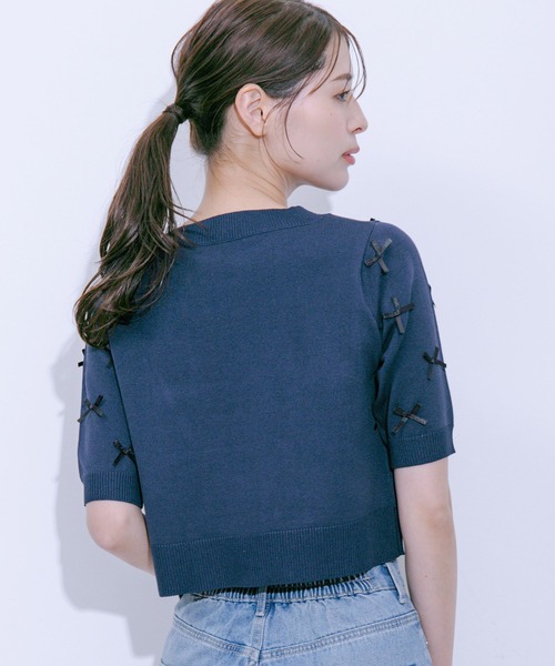 Jayro(ジャイロ)の「麻タッチ天竺リボン付き半袖ニットプルオーバー(Tシャツ/カットソー・レディース・グレー/ネイビー/ピンク/ホワイト系その他・M)」の18枚目の写真