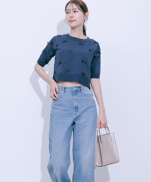 Jayro(ジャイロ)の「麻タッチ天竺リボン付き半袖ニットプルオーバー(Tシャツ/カットソー・レディース・グレー/ネイビー/ピンク/ホワイト系その他・M)」の19枚目の写真