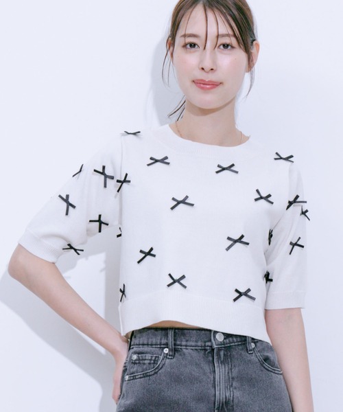 Jayro(ジャイロ)の「麻タッチ天竺リボン付き半袖ニットプルオーバー(Tシャツ/カットソー・レディース・グレー/ネイビー/ピンク/ホワイト系その他・M)」の20枚目の写真