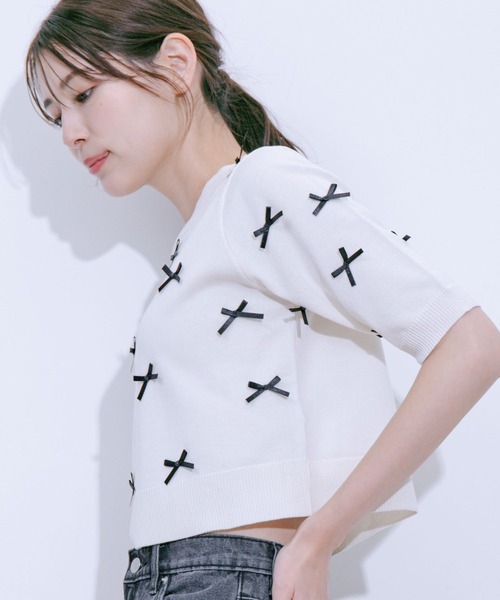 Jayro(ジャイロ)の「麻タッチ天竺リボン付き半袖ニットプルオーバー(Tシャツ/カットソー・レディース・グレー/ネイビー/ピンク/ホワイト系その他・M)」の21枚目の写真