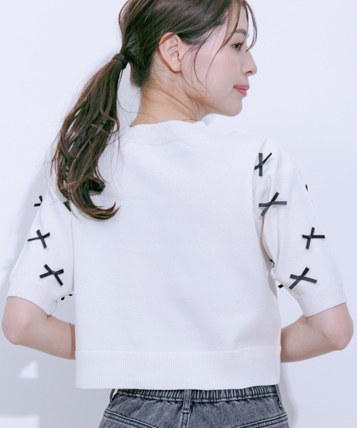 Jayro(ジャイロ)の「麻タッチ天竺リボン付き半袖ニットプルオーバー(Tシャツ/カットソー・レディース・グレー/ネイビー/ピンク/ホワイト系その他・M)」の22枚目の写真