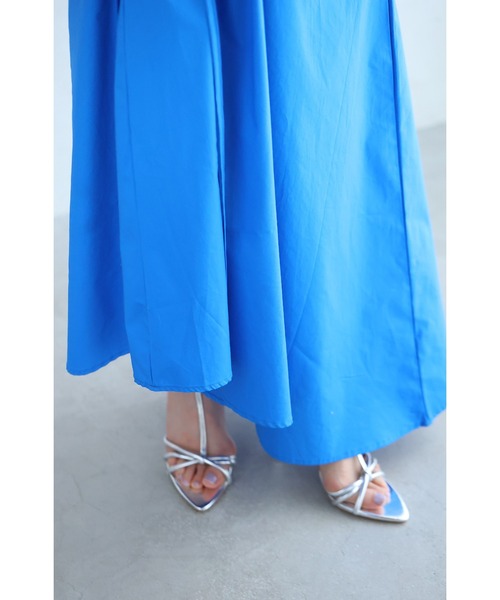 アシンメトリーギャザーのブルーロングワンピース（ワンピース）｜CAWAII（カワイイ）