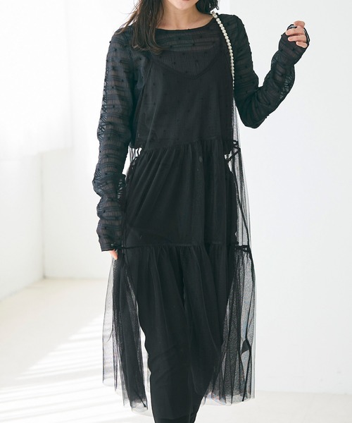 coca(coca)(コカ)の「チュールティアードキャミチュニック(チュニック・レディース・レオパード/ブラック・ONE SIZE)」の2枚目の写真