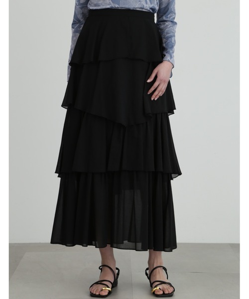 JILL STUART(ジルスチュアート)の「◆コットンシフォンランダムティアードスカート(スカート・レディース・ホワイト/ブラック・2/4)」の2枚目の写真