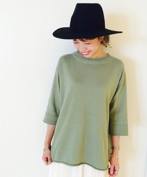 Kastane（カスタネ）の「衿ロールロングニット（ニット/セーター・レディース・チャコールグレー/アイボリー/グリーン/レッド・FREE）」の3枚目の写真