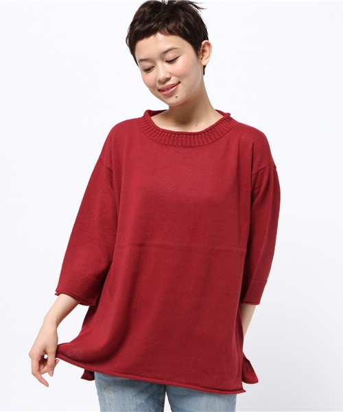 Kastane（カスタネ）の「衿ロールロングニット（ニット/セーター・レディース・チャコールグレー/アイボリー/グリーン/レッド・FREE）」の13枚目の写真